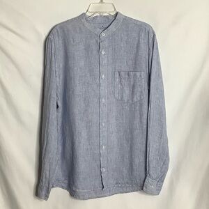 Muji Men’s 100% Linen Band-Collar Button Up Shirt Size M